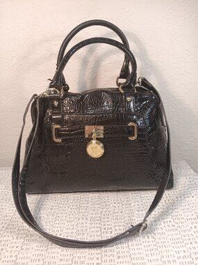 Anne Klein Retnat Satchel Faux Crocodile Purse with adjustable removable strap